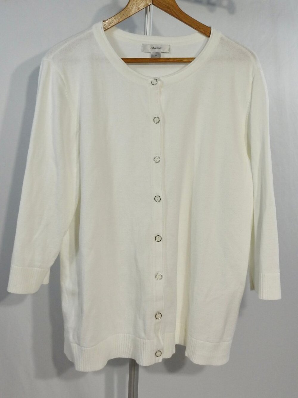 CJ Banks 1X 100% Cotton White Button Up Cardigan 3/4 Sleeve Womens